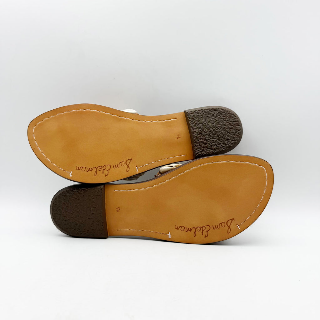 Sam Edelman Womens Gale Sandals US 7.5 M Cognac Tan Seashell Detail Slip On NIB