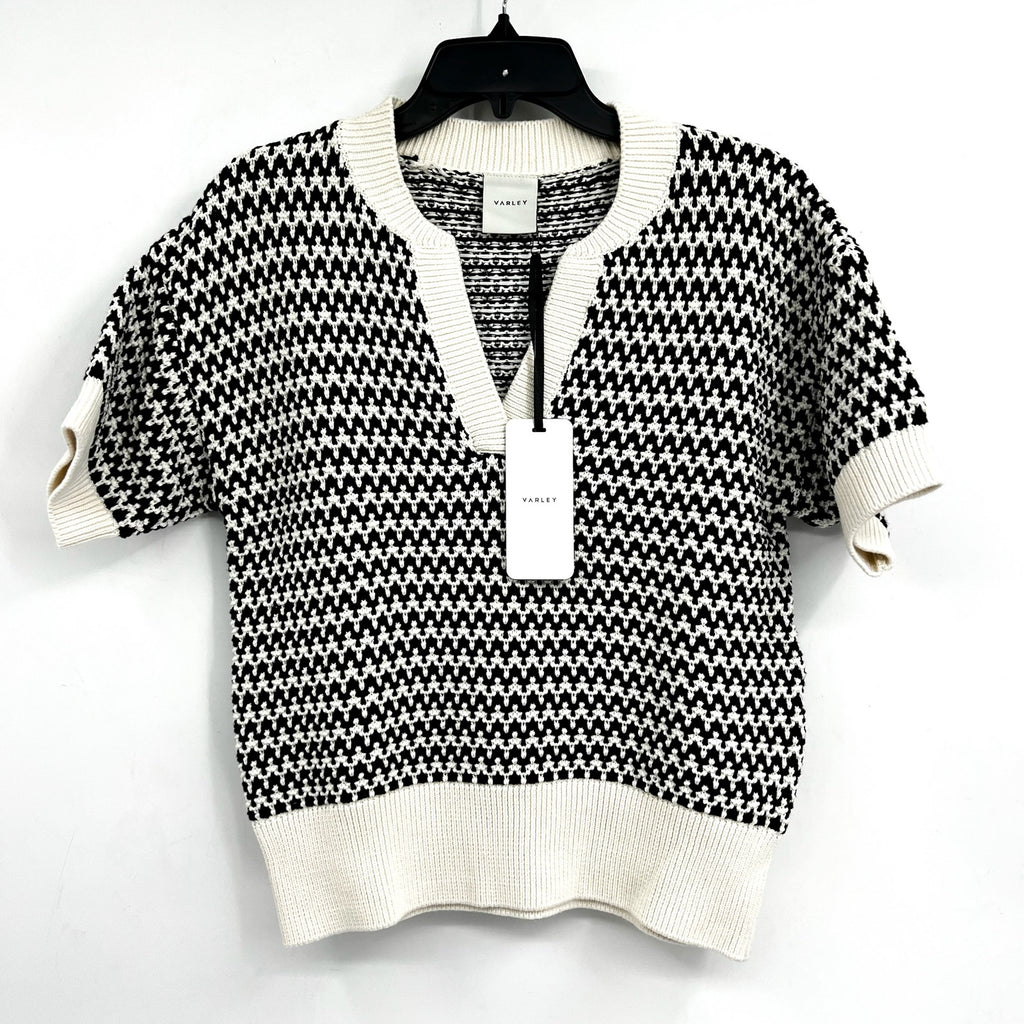 VARLEY Women's Dora Knit Cotton Top Small Black White Drop Shoulder Textured NWT