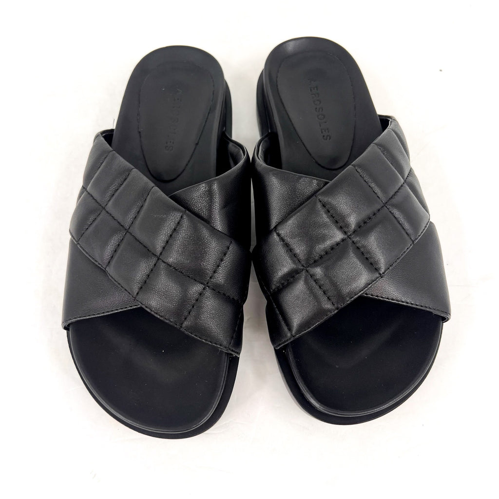 AEROSOLES Women's Lina Slide Sandals Size 6.5M Black Leather Lightweight NWOB