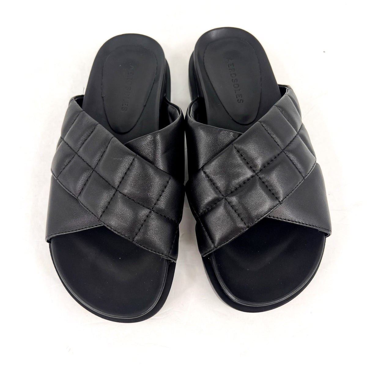 AEROSOLES Women's Lina Slide Sandals Size 6.5M Black Leather Lightweight NWOB