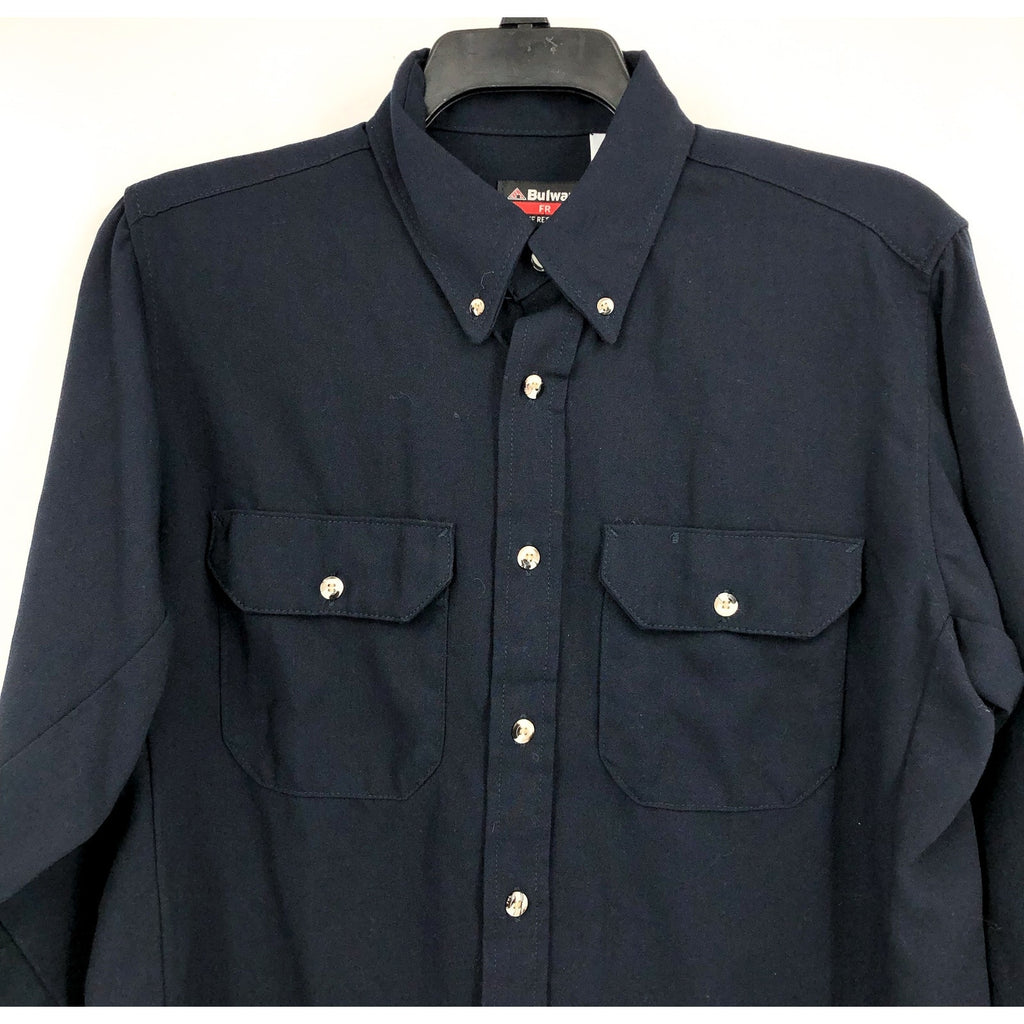 BULWARK Mens Midweight FR CAT2 Uniform Shirt Medium Navy Blue Button Up NWOT