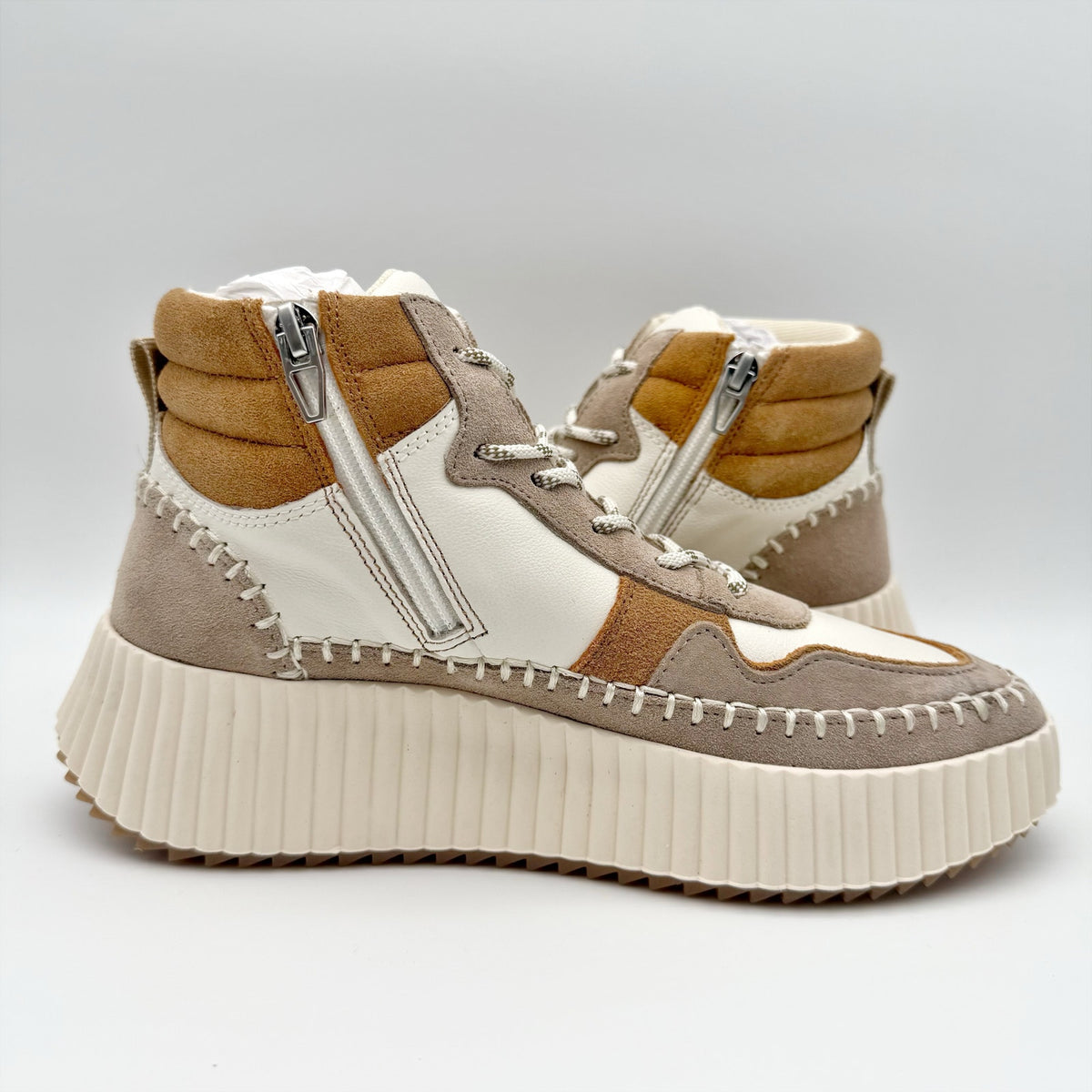 Dolce Vita Womens Daley Hi-Top Casual Sneakers Size 7.5 M Tan White Suede NIB