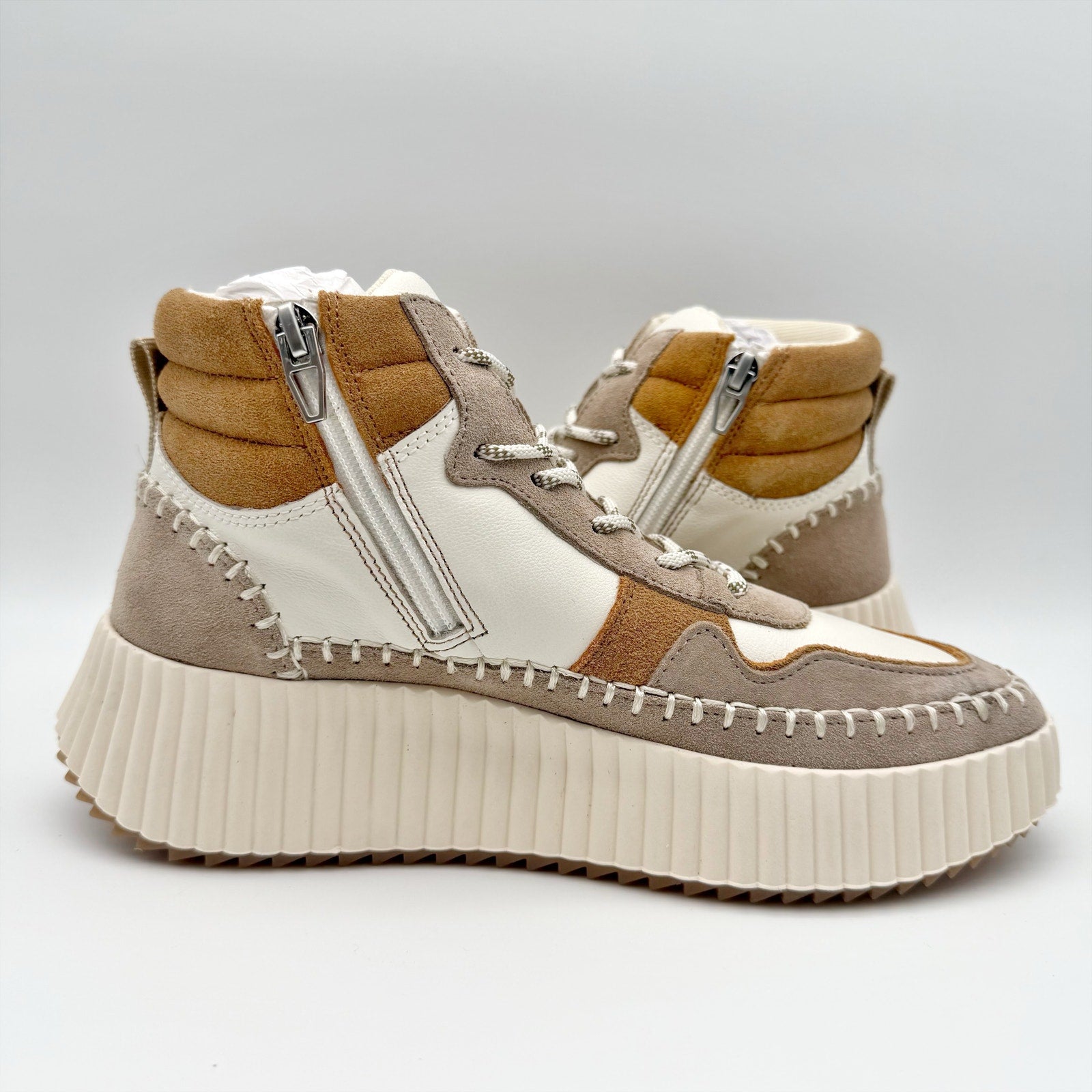 Dolce Vita Womens Daley Sneakers US 7.5 M EU 38 Taupe White Brown Suede NIB