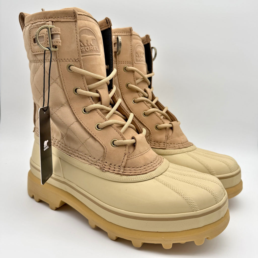 Sorel Womens Caribou Royal Winter Boots US 8.5 Tan Beige Canvas Waterproof NIB