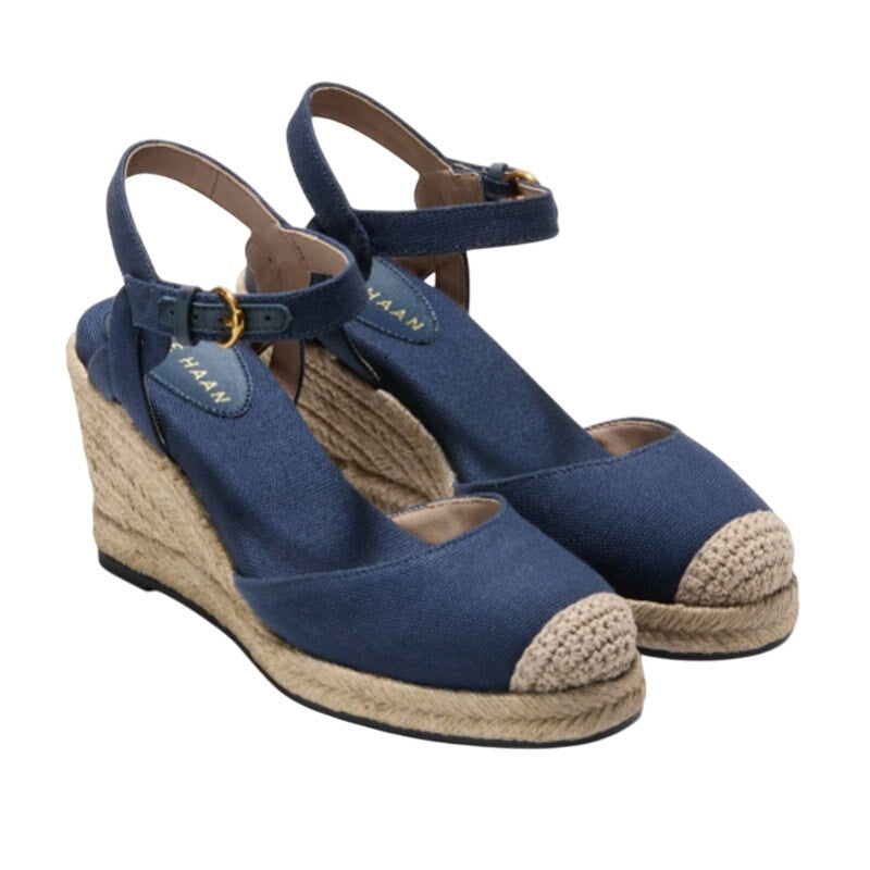 Cole Haan Women Cloudfeel Espadrille Wedge Heels Size 9.5 Navy Blue Linen NIB