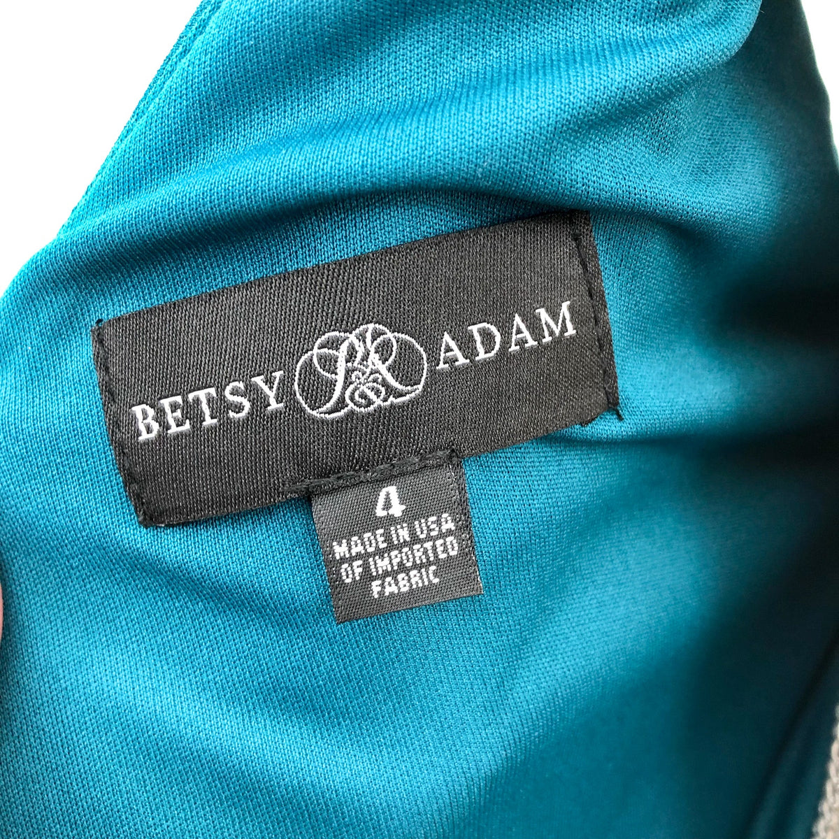 BETSY & ADAM Women's Christine Scuba Crepe Gown Size 4 Azure Blue Ruffle Bow NWT