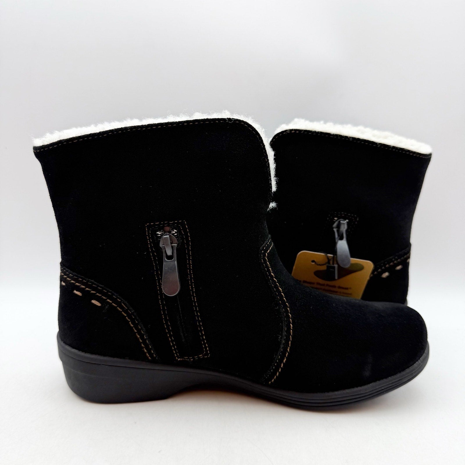 Spenco Womens Sun Valley Ankle Boots US 5.5 Wide Black Suede Sherpa Lined NIB