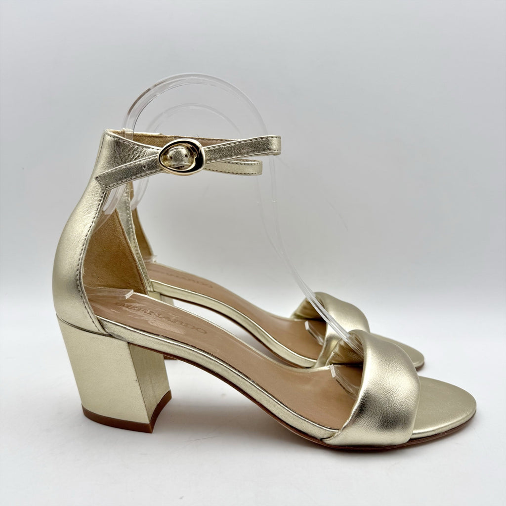 Bernardo Womens Bowie Heeled Sandal US 7.5 M Gold Champagne Leather NWOB