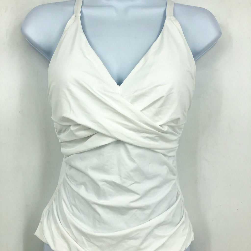 TOMMY BAHAMA Pearl Cross Front One-Piece Swimsuit Size 8 White Over Shoulder NWT