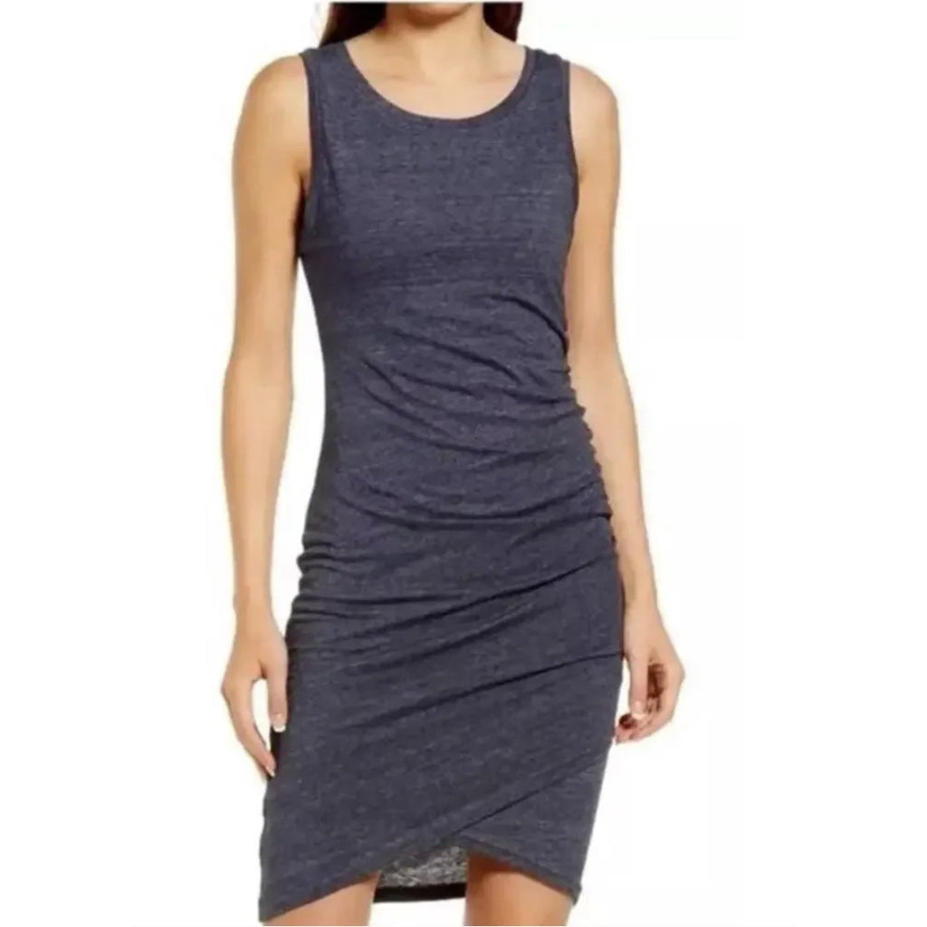 TREASURE & BOND Ruched Sleeveless Jersey Tank Dress XS Gray Blue NWOT