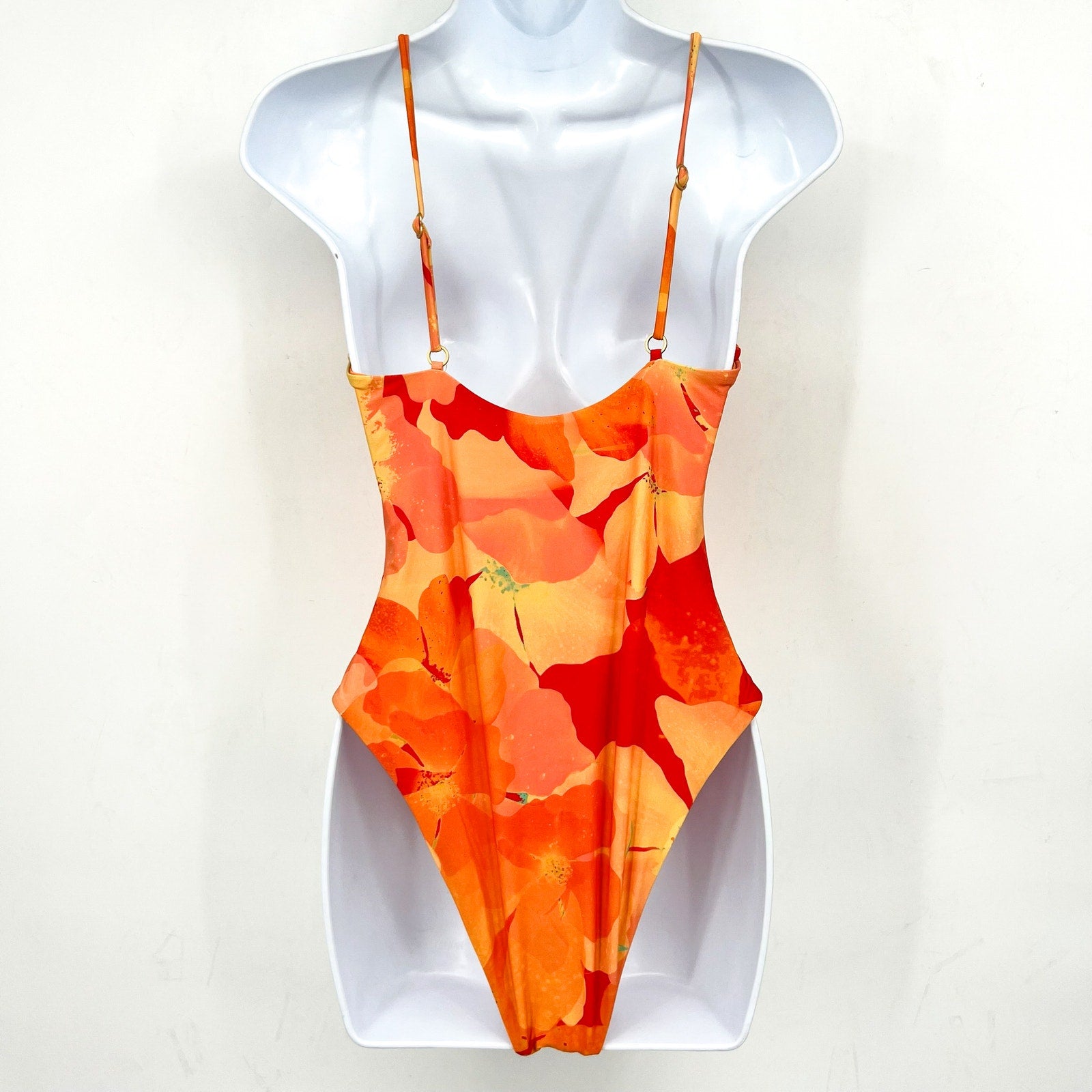 L*SPACE Piper One Piece Swimsuit Large Orange Native Poppies Floral Keyhole NWT