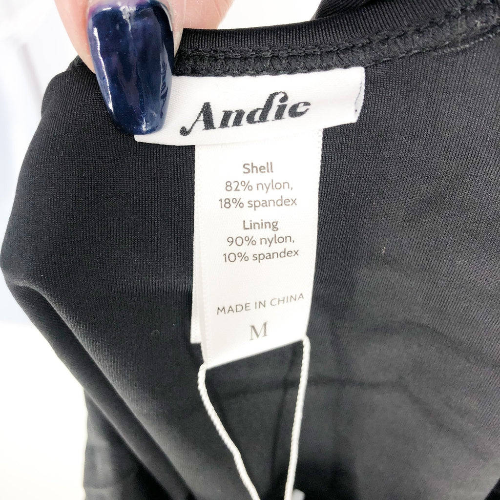 ANDIE SWIM Sardinia One Piece Swimsuit Medium 8-10 Black Plunge Deep Back NWT