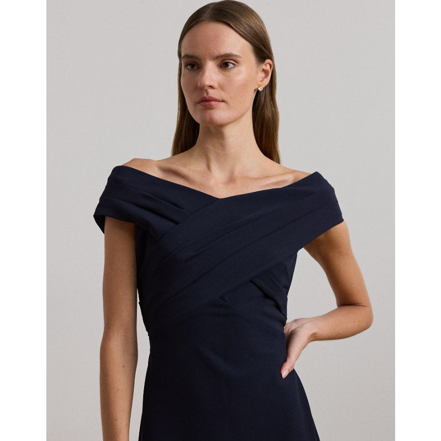 LAUREN RALPH LAUREN Crepe Off-the-Shoulder Gown Size 8 Navy Blue Formal NWT