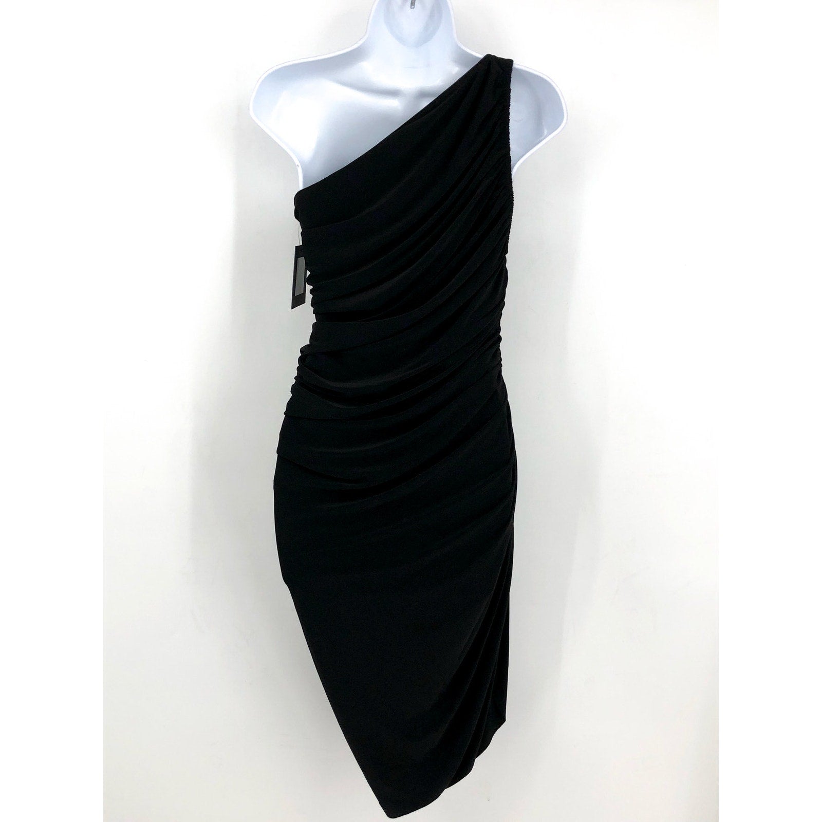 NORMA KAMALI Women's Diana One Shoulder Mini Dress Small/36 Black Ruched NWT
