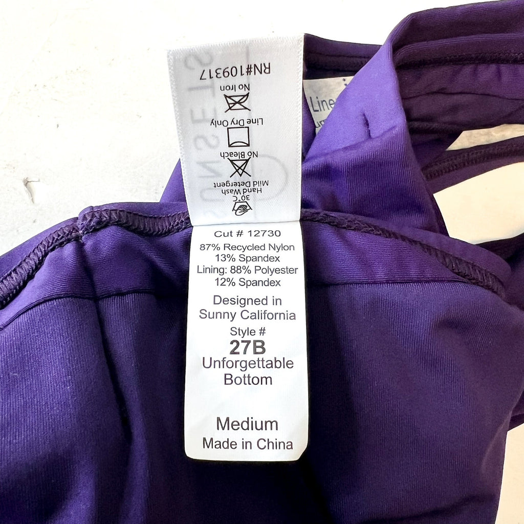 SUNSETS Unforgettable Brief Bikini Bottom Medium Purple Plum Shirred NWOT