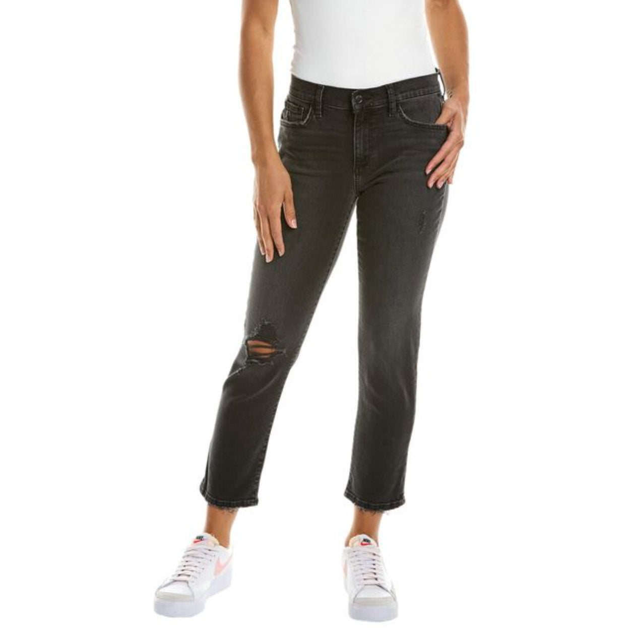 JOES JEANS Straight Crop Jeans Size 26 US 4 Black Wash Distressed Mid Rise NWT