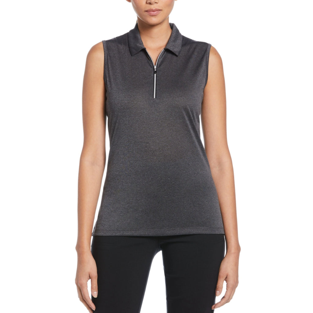 CALLAWAY Womens Polo Shirt Large Black Heather 1/4 Zip Sleeveless Golf NWT