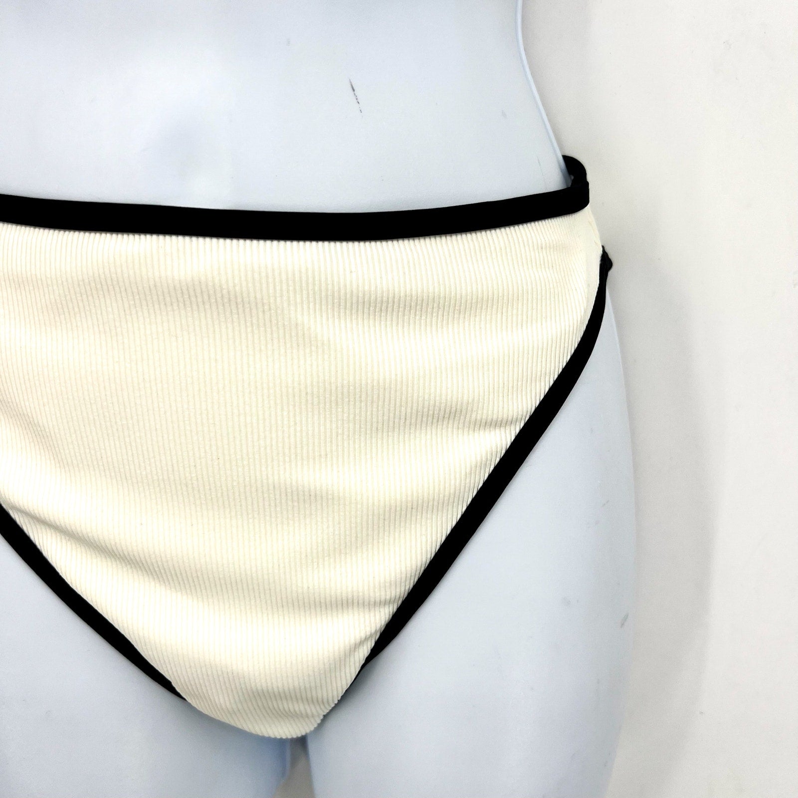 L*SPACE Women's Nora Ribbed Bitsy Bikini Bottom Small Cream Black High Waist NWT