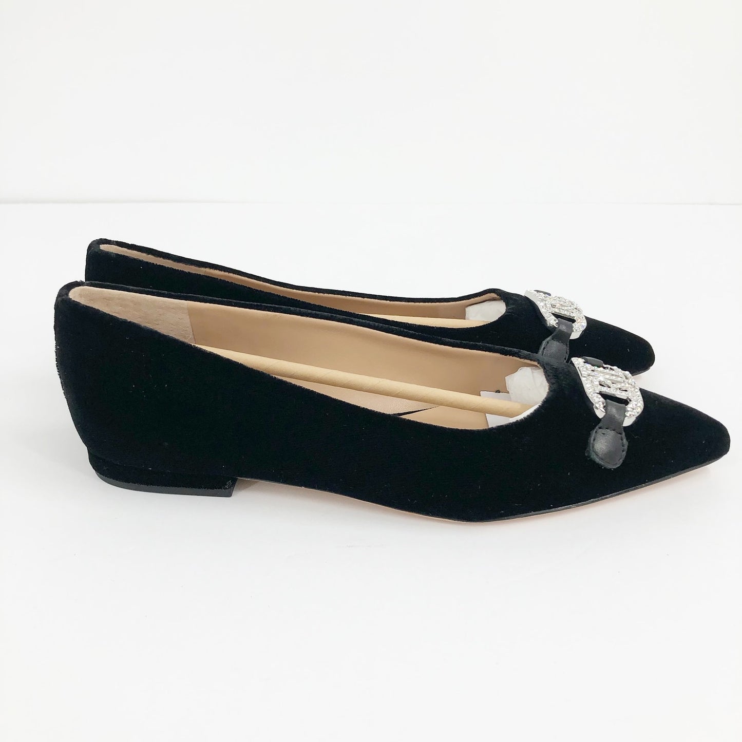 LAUREN RALPH LAUREN Lilah Velvet Ballet Flat Size 6 Black Pointed Toe Logo NWOB