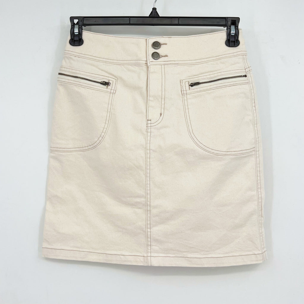 PRANA Womens Broadway Denim Skirt Size 4 Natural Cream Knee Length Stretch NWT