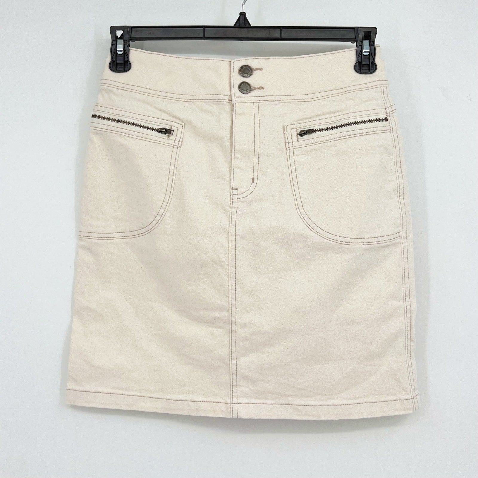 PRANA Womens Broadway Denim Skirt Size 4 Natural Cream Knee Length Stretch NWT
