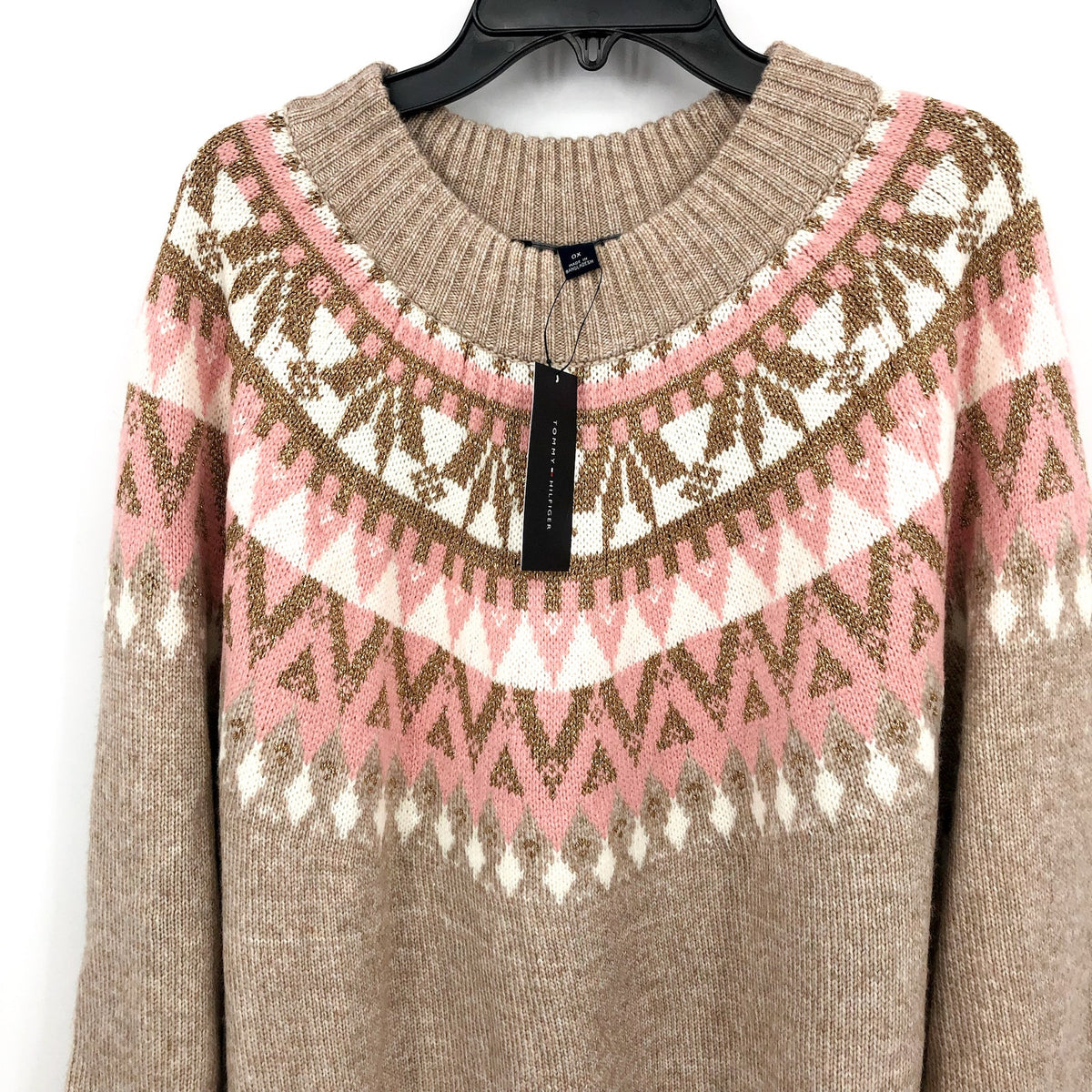 TOMMY HILFIGER Half Snowflake Sweater 0X Beige Raglan Pullover NWT
