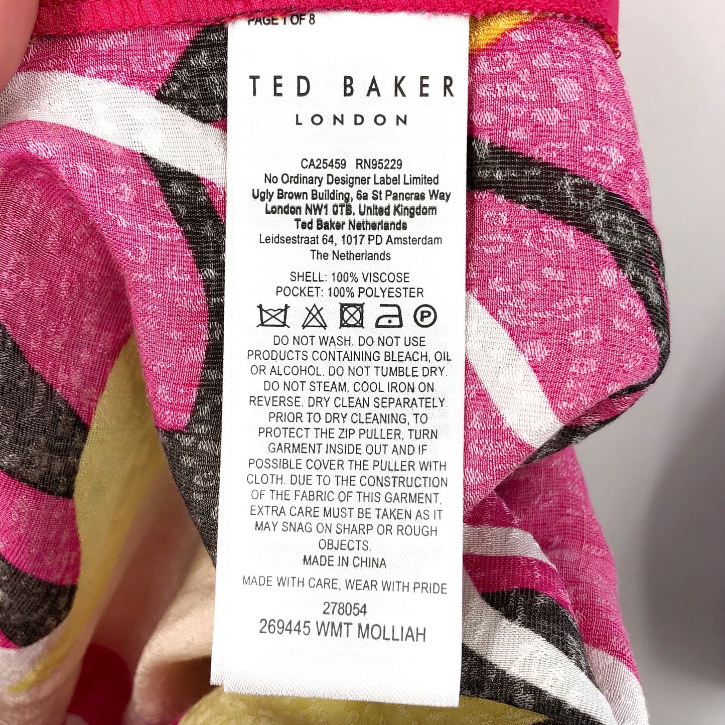 TED BAKER Molliah Halterneck Jumpsuit Size 5 US 12 Bright Pink Wrap Bodice