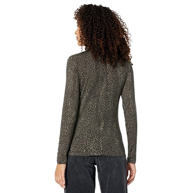 MAJESTIC FILATURES Womens Cashmere Turtleneck Large Size 4 Khaki Cheetah NWT