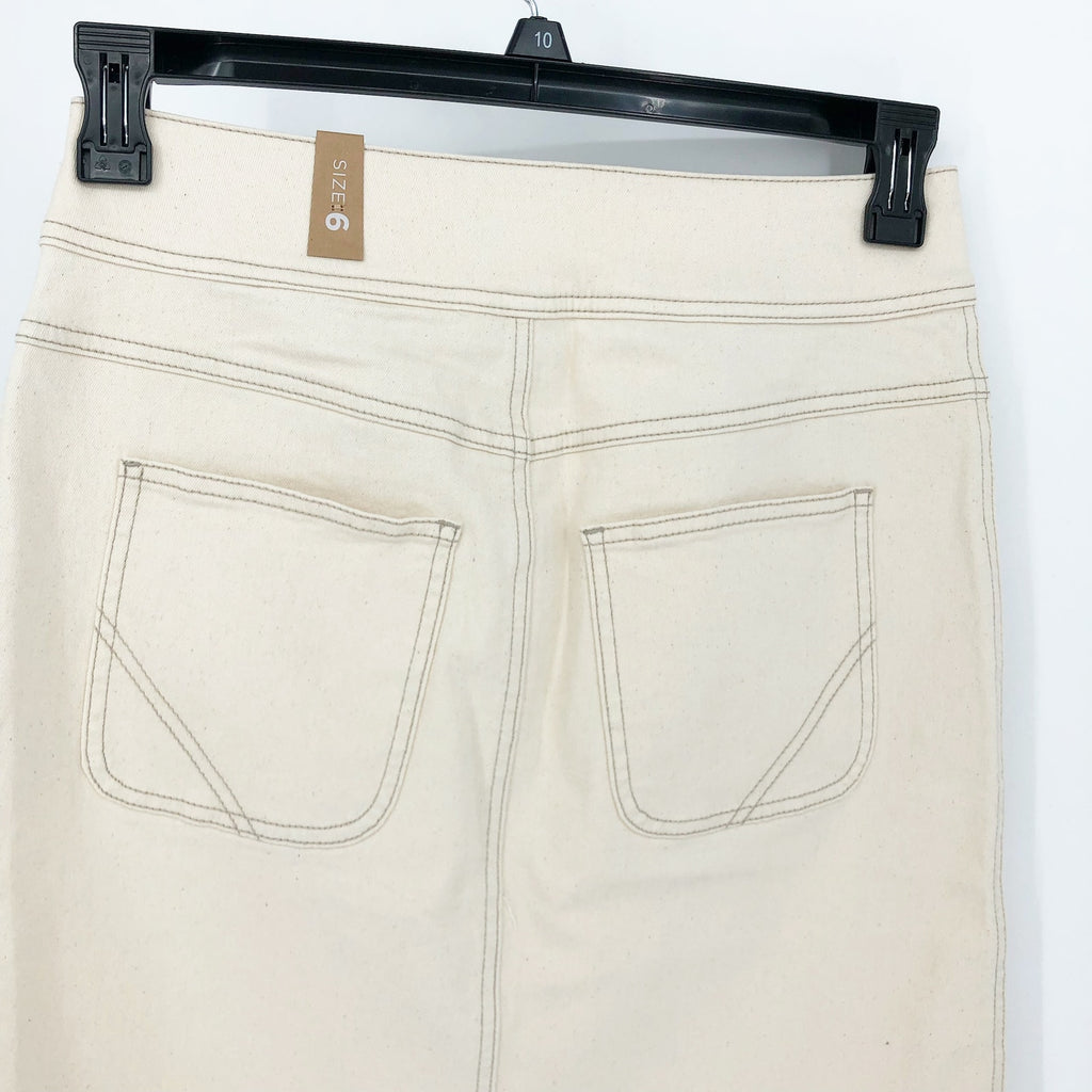 PRANA Womens Broadway Denim Skirt Size 8 Natural Cream Knee Length Stretch NWT
