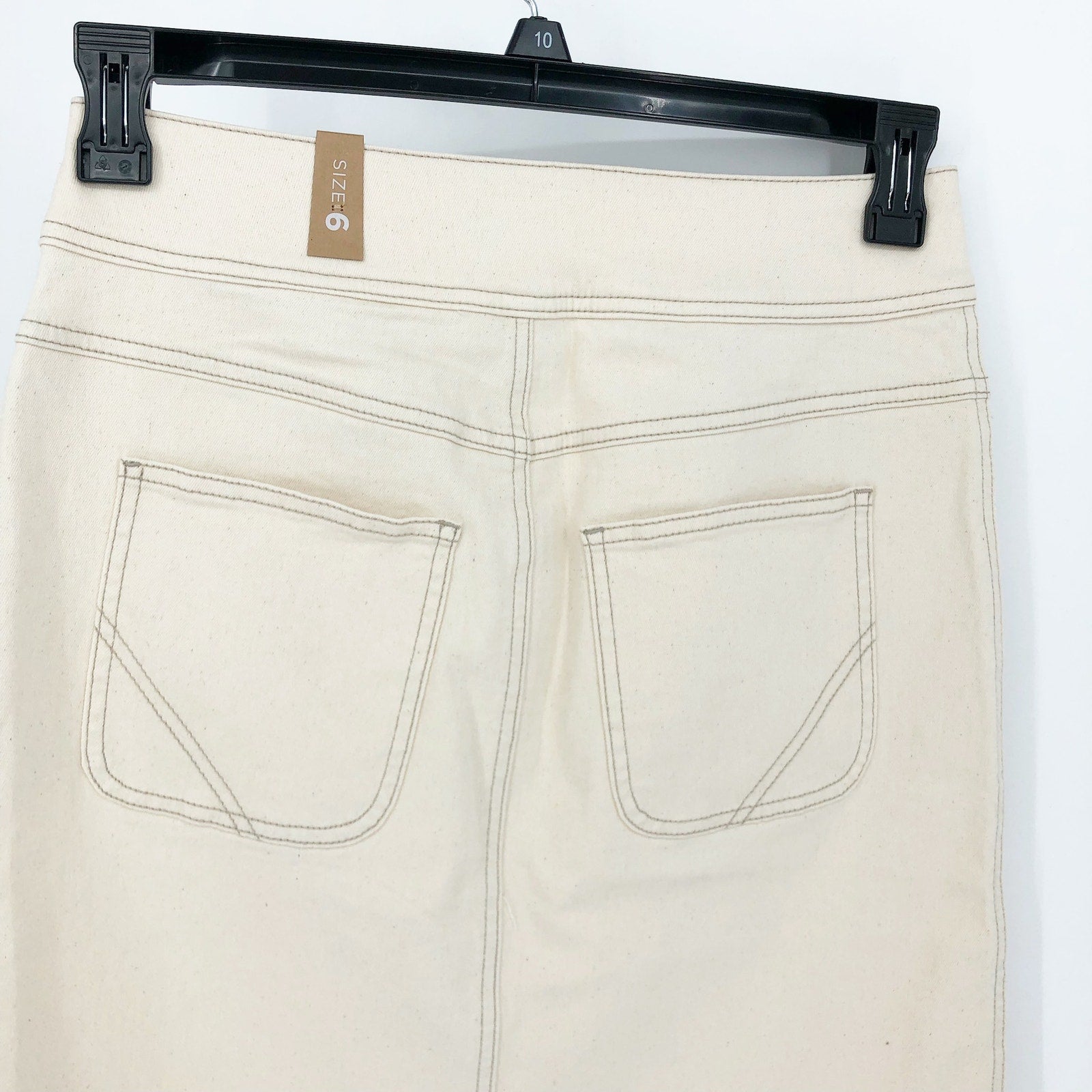 PRANA Womens Broadway Denim Skirt Size 8 Natural Cream Knee Length Stretch NWT