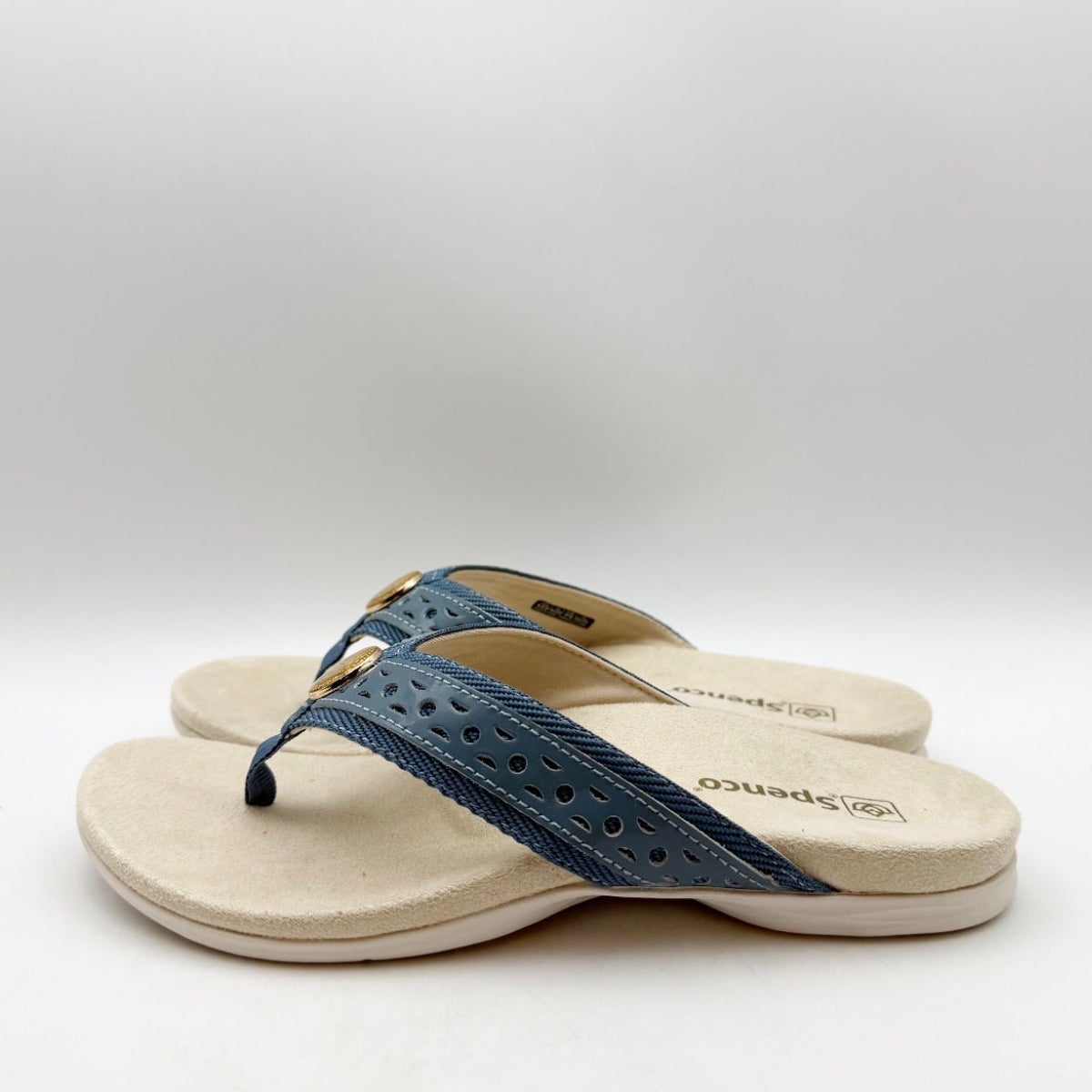 SPENCO Women's Starboard Flip Flop Sandals Size 6.5 WIDE Blue Stone NIB