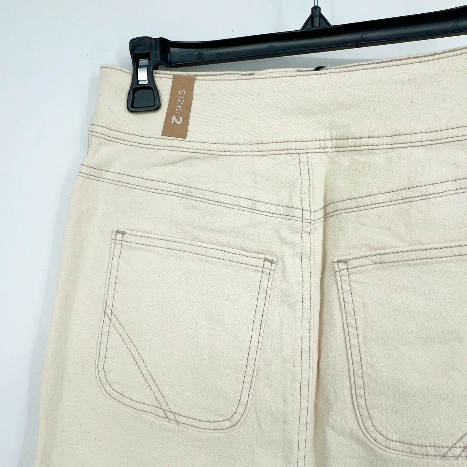 PRANA Womens Broadway Denim Skirt Size 2 Natural Cream Knee Length Stretch NWT