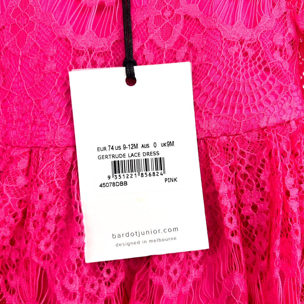 BARDOT Baby Gertrude Lace Dress Size 9-12 Months Pink Long Sleeve NWT