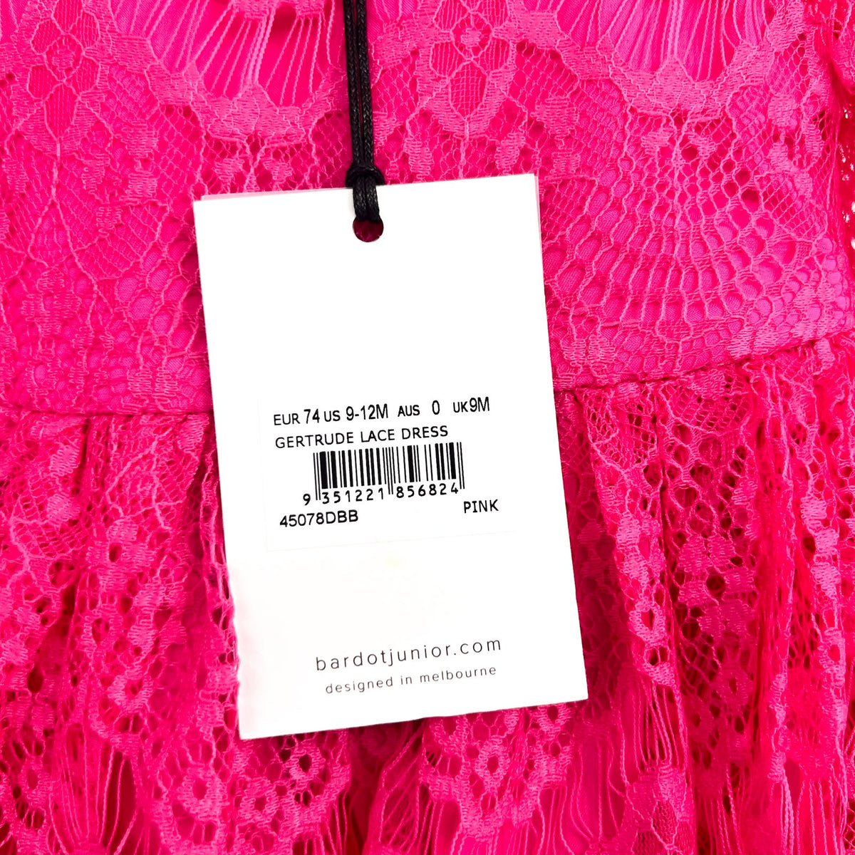 BARDOT Baby Gertrude Lace Dress Size 9-12 Months Pink Long Sleeve NWT