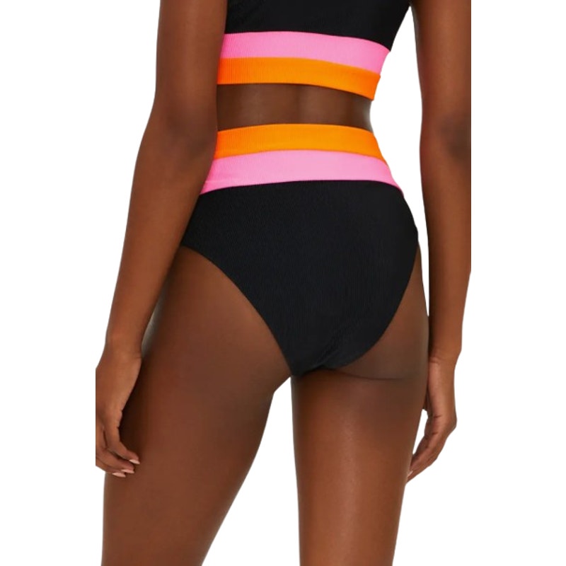 BEACH RIOT Heidi Bikini Bottoms Medium Black Pink Colorblock High Waist NWOT