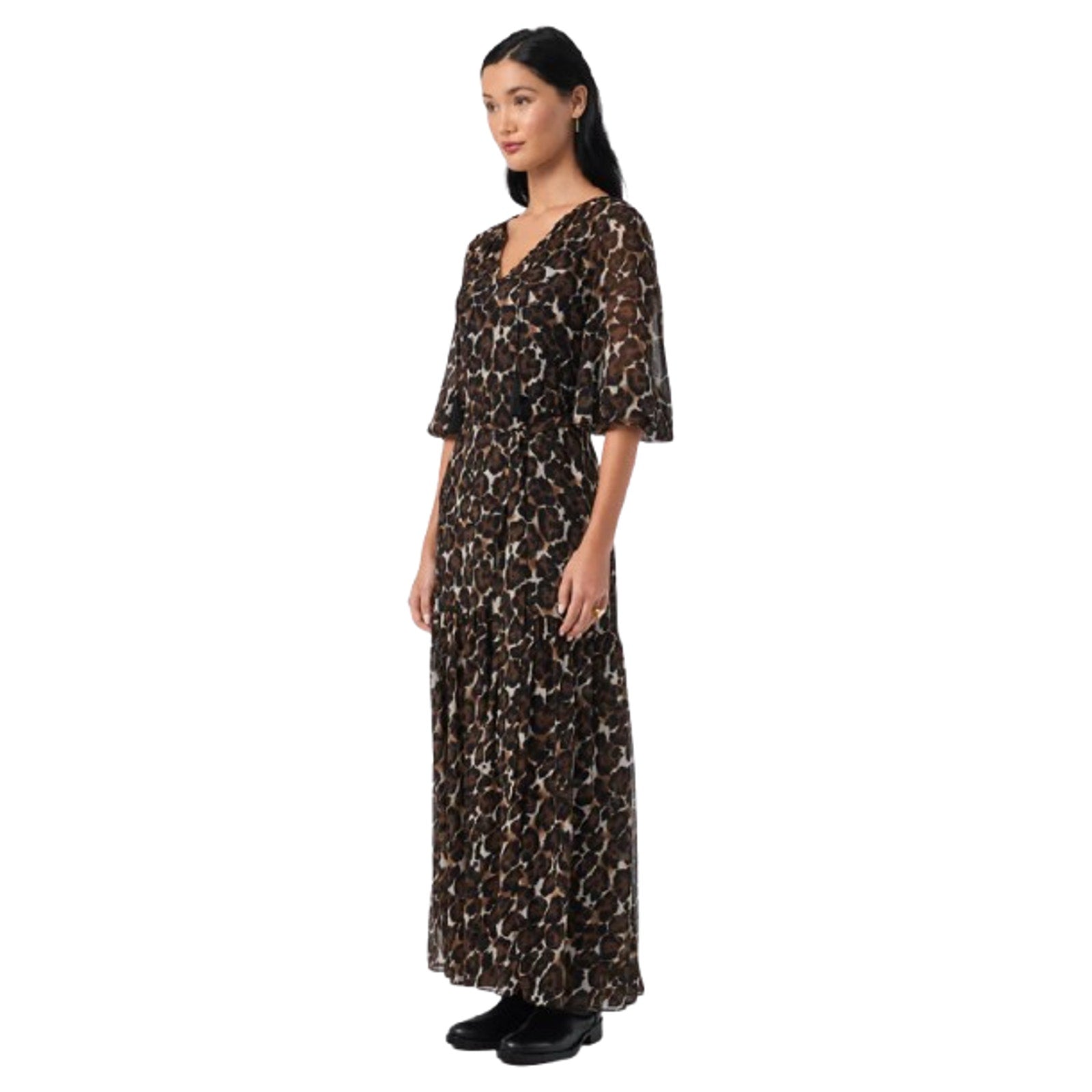 TRINA TURK Women's Shalina Tie-Waist Maxi Dress Large Black Lampoul Leopard NWT