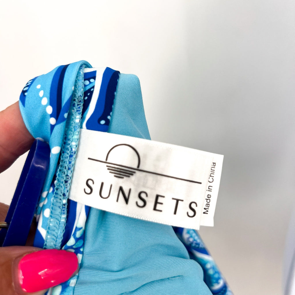 SUNSETS Women's Unforgettable Hipster Bikini Bottom Small Blue Seaside Vista NWT