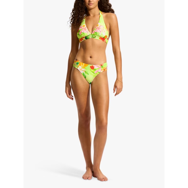 SEAFOLLY Women's Tropique Triangle Bikini Top Size 10 Green Floral Aloe Gel NWT