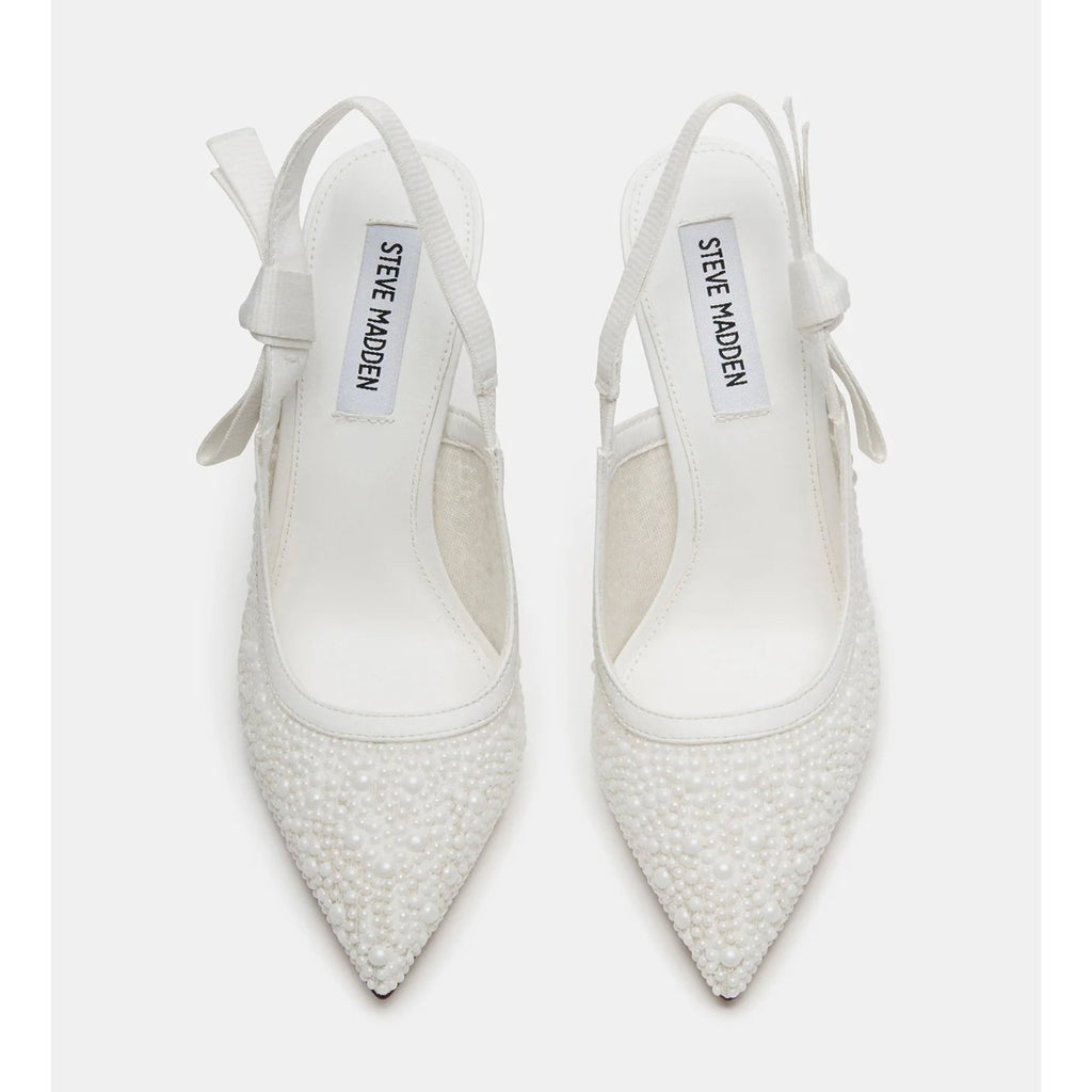 Steve Madden Womens Bri Lace Heels US 7 M EU 37.5 White Bow NWOB