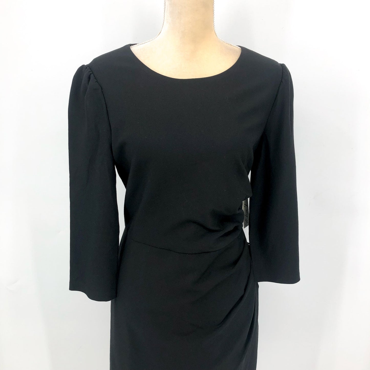 ELIZA J Pleated Faux Wrap Dress Size 14 Black Long Sleeve Knee Length NWT