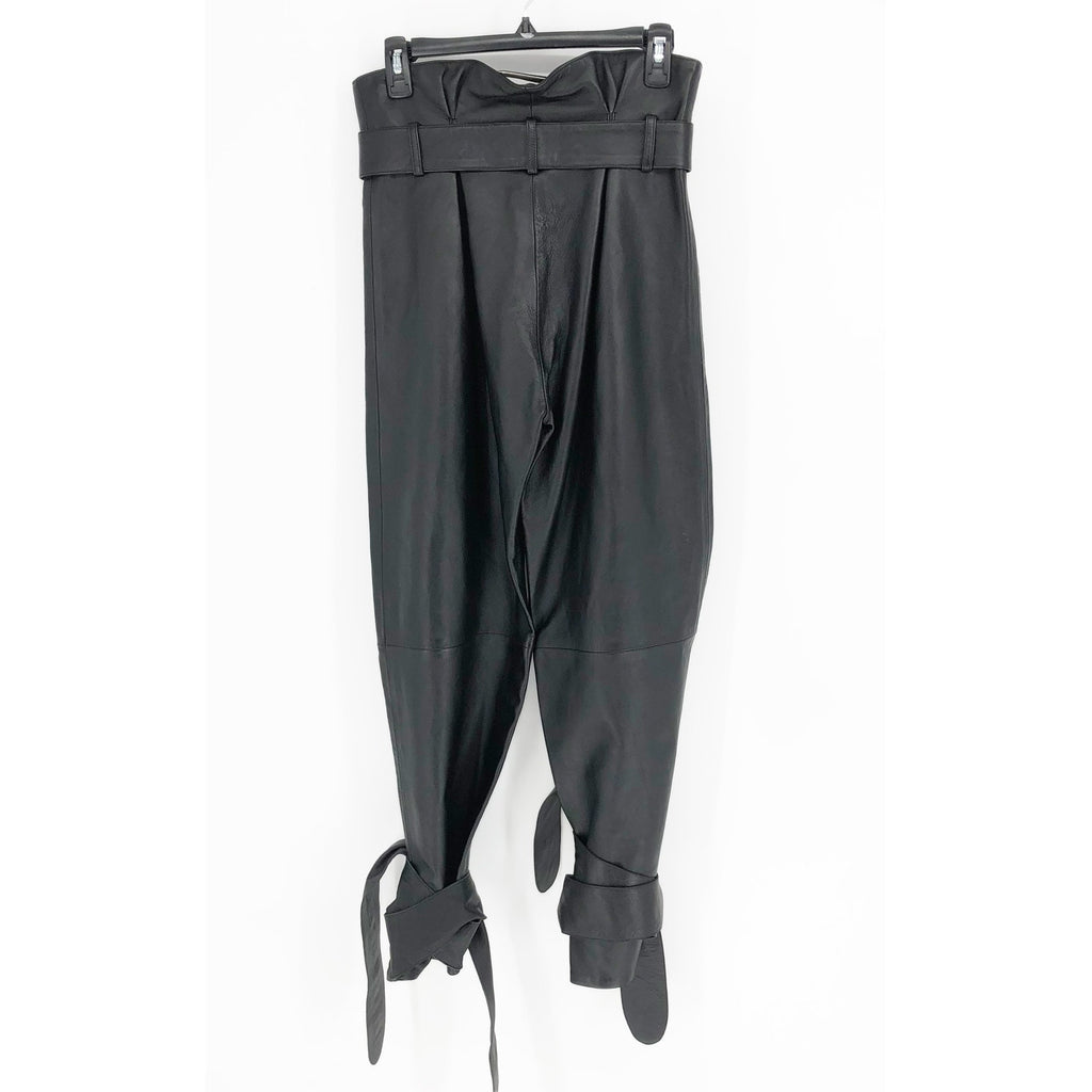 ATTICO Women's Leather Paper Bag Pants IT 40 US Small Black Tie Cuff Belted NWT