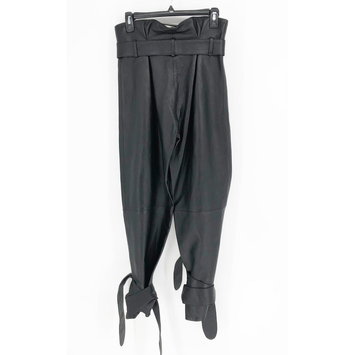 ATTICO Women's Leather Paper Bag Pants IT 40 US Small Black Tie Cuff Belted NWT