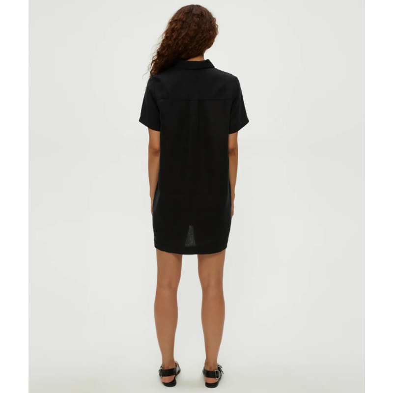 MICHAEL STARS Women's Ola Utility Dress Medium Black Short Sleeve Linen NWT