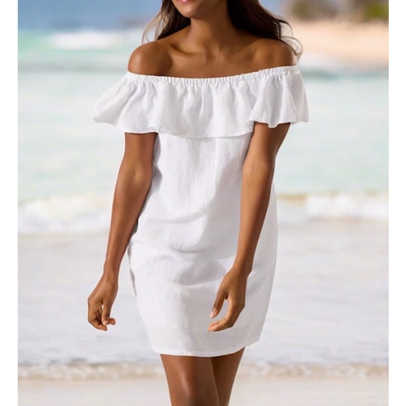 TOMMY BAHAMA Women's St. Lucia Off The Shoulder Dress Small White Cover Up NWT
