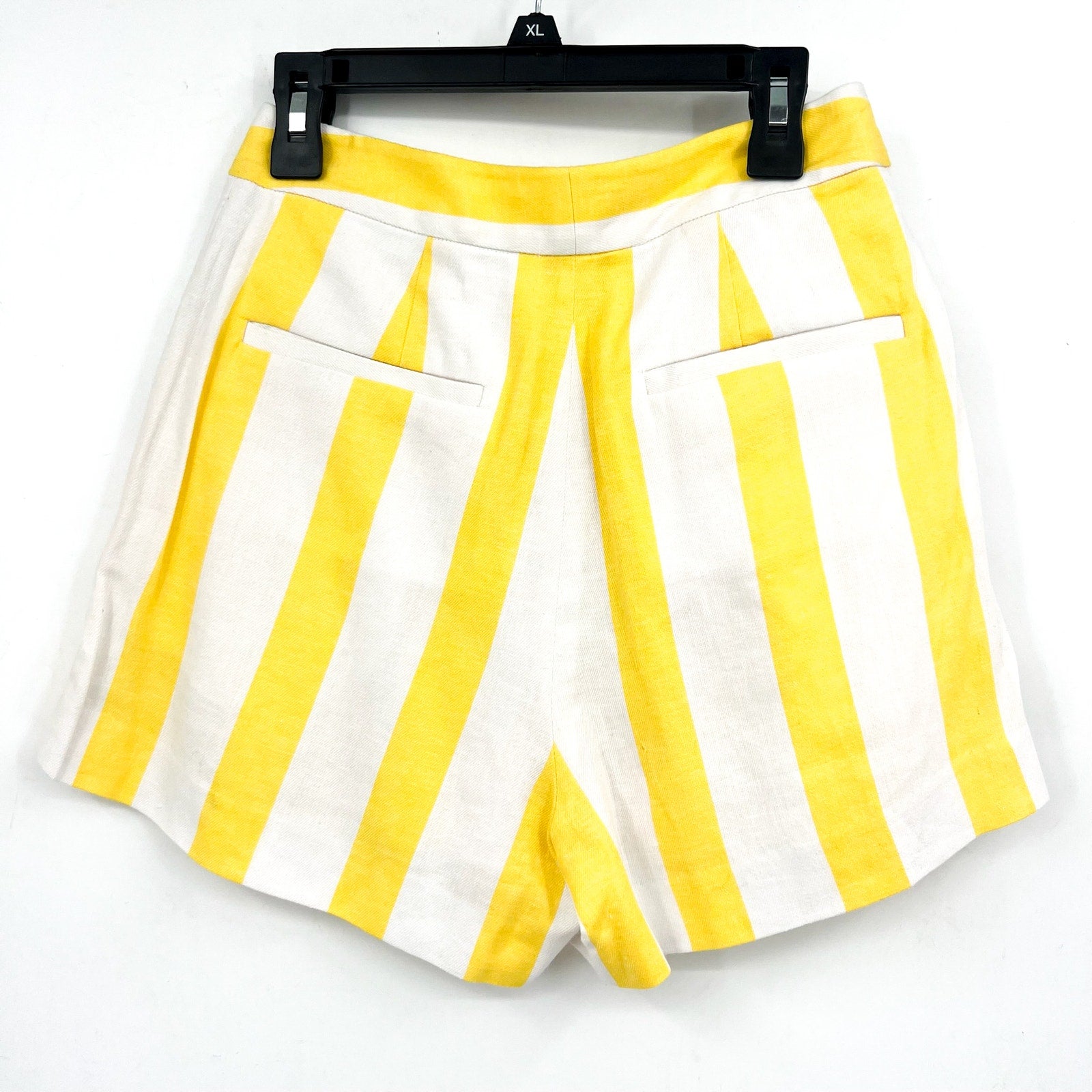 L'AGENCE Women's Vittoria Striped Linen-Cotton Shorts Size 0 Yellow White NWT