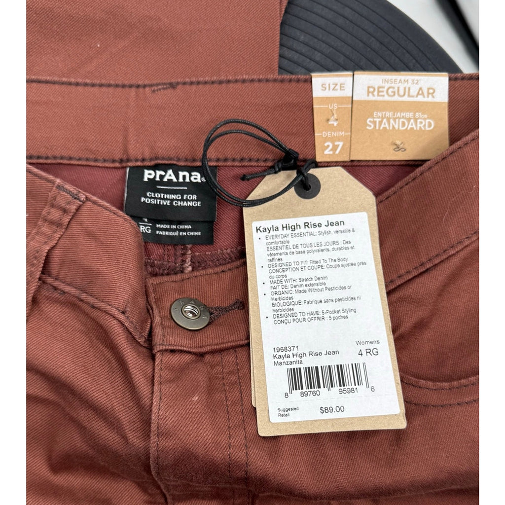 PRANA Womens Kayla Skinny Jeans 27x32 US 4 Brown Manzanita High Rise Stretch NWT