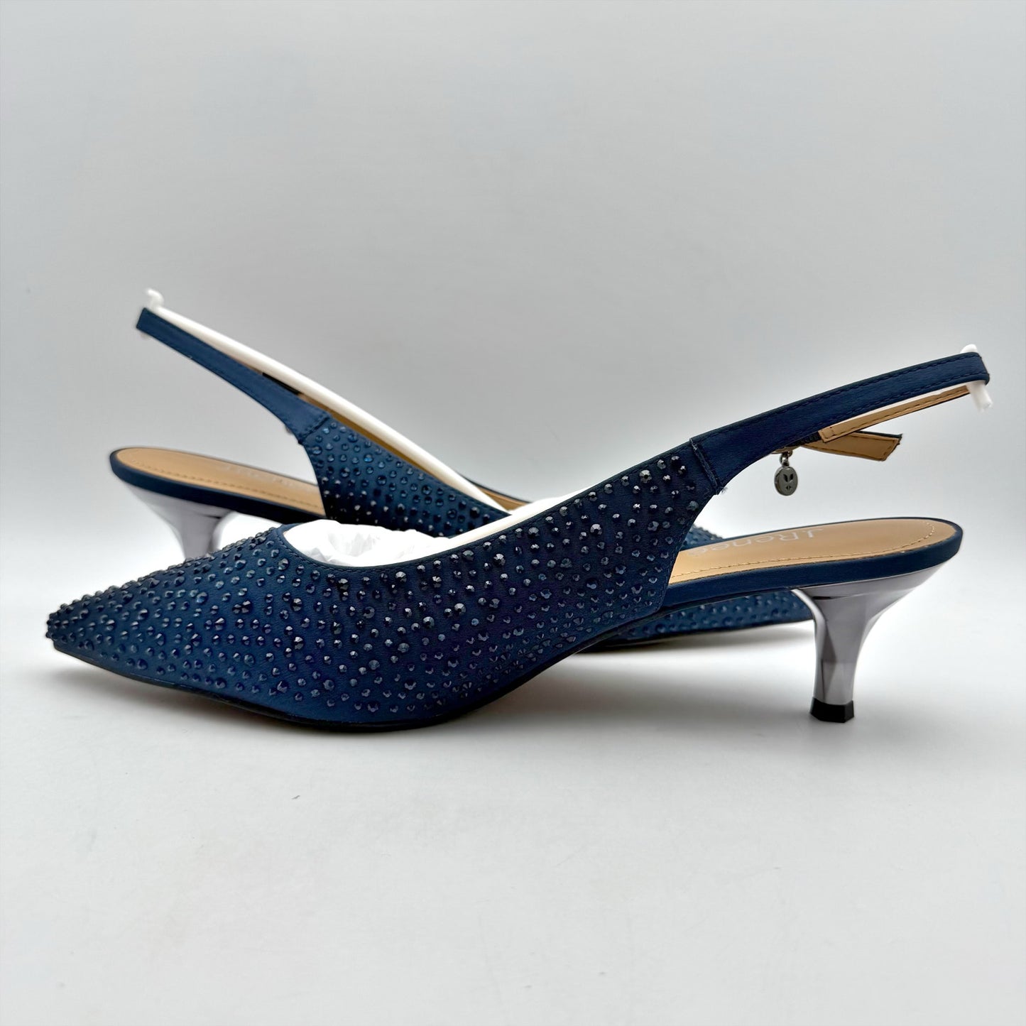 J. Renee Womens Ferryanne Kitten Heel US 12 Wide Navy Rhinestone NIB