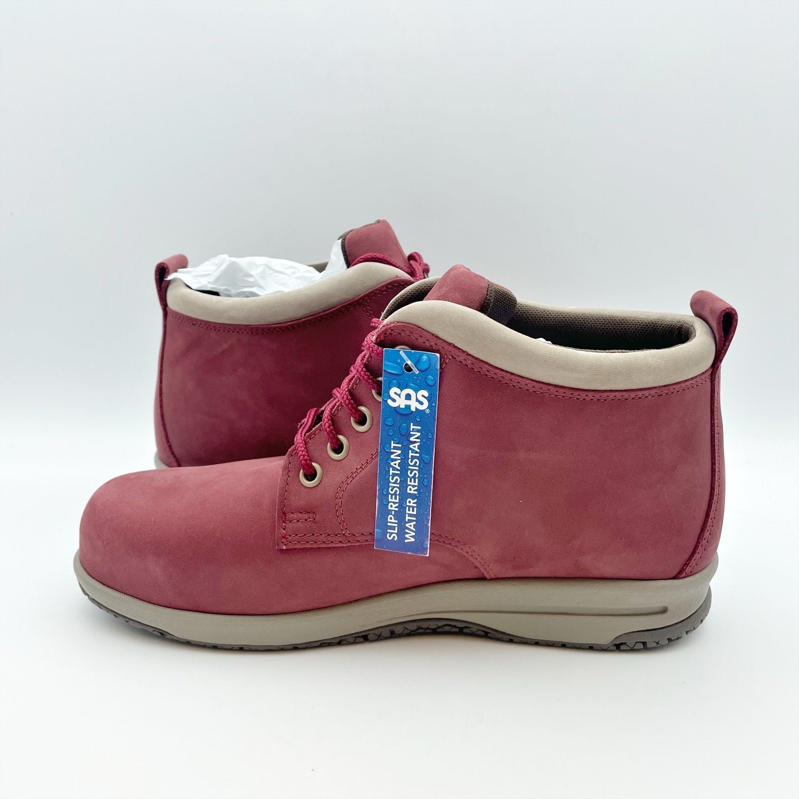 SAS Womens Gretchen Ankle Bootie US 6 WW EU 36.5 Red Leather Water Resistant NIB