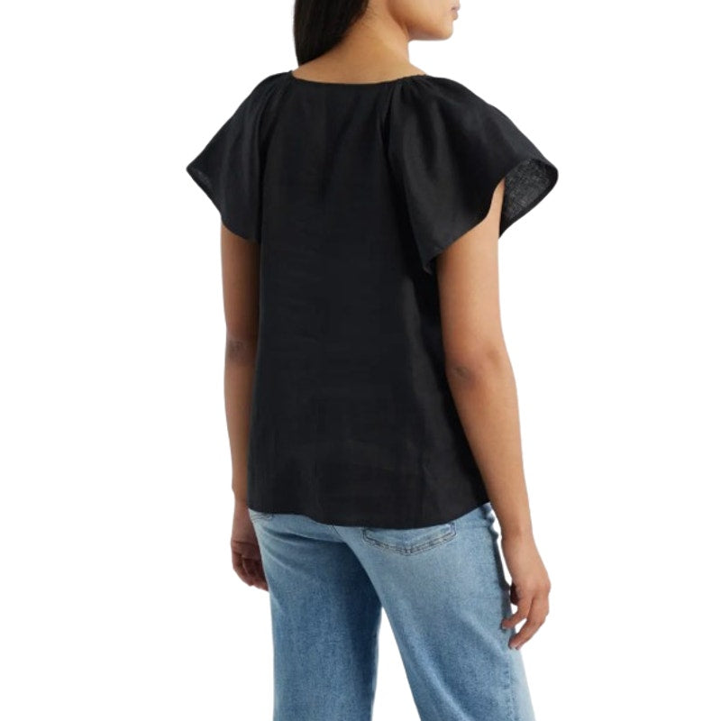 TOMMY BAHAMA Coastalina Linen Top Small Black Short Sleeve V-Neck Flutter NWT