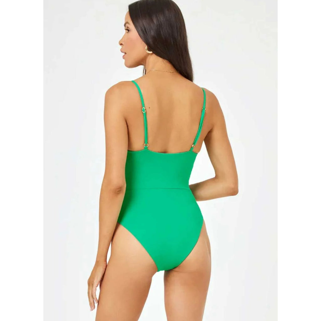 L*SPACE Women's Piper Classic One Piece Swimsuit Medium Jade Green Keyhole NWT